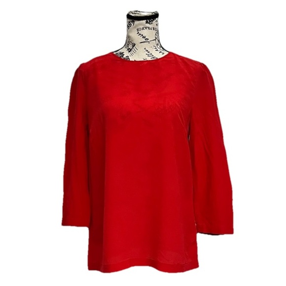 French Connection Red Blouse Tunic Silk Romantic Goth Preppy Y2k Retro Casual L - Picture 1 of 7